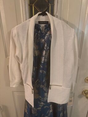 Ivanka Trump White Open Shawl-Collar Knit Jacket